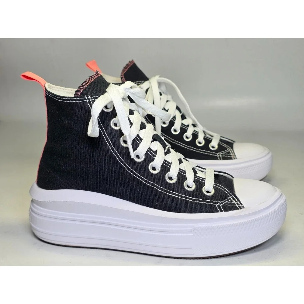 Converse All Star Kids Sneakers Size‎ 4 Black White Pink Platform Shoes 271716C